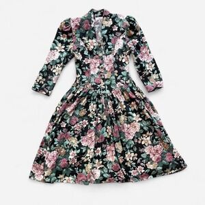 Vintage floral dress basque waist princess cottagecore Diamond's Run S 80s 90s
